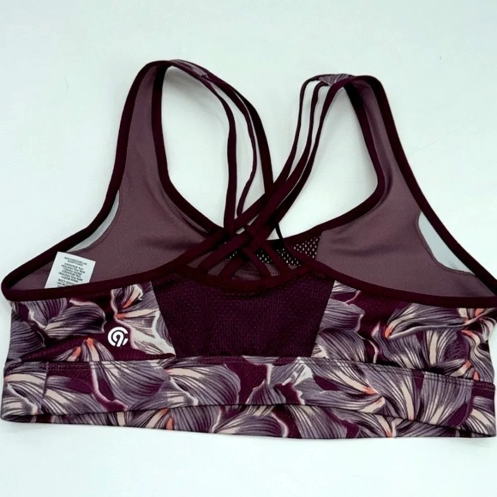 UEC Champion floral maroon low impact sports bra low impact support small